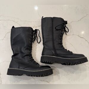 Black Lace-Up Mix No 6 Combat Boots - Mid-calf - Size 8.5/39